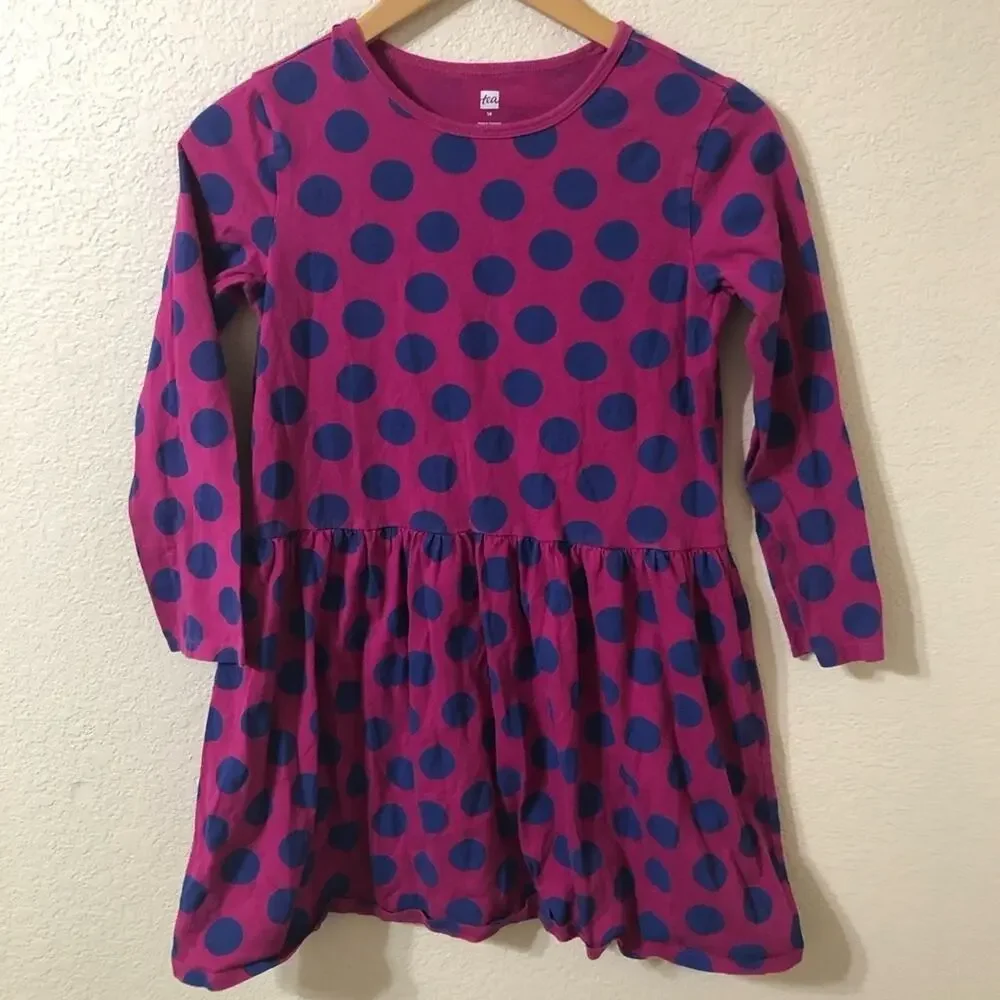 Tea Collection Purple & Blue Polka Dot Skirted Cotton Ruffle Dress - Size 14